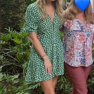 Faithfull the brand green floral short dress, size 6/M
